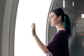 Transparent screen mockup png digital learning in a futuristic school