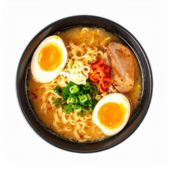 Ramen Bowl Isolated on White Background — Japanese Noodle Soup with Egg and Toppings