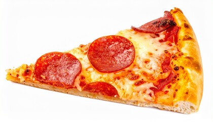 Slice of Pepperoni Pizza Isolated on White Background — Delicious Fast Food with Melting Cheese