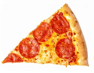Slice of Pepperoni Pizza Isolated on White Background — Delicious Fast Food with Melting Cheese