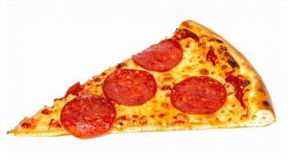 Slice of Pepperoni Pizza Isolated on White Background — Delicious Fast Food with Melting Cheese