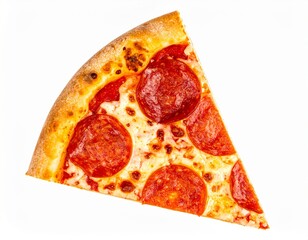 Slice of Pepperoni Pizza Isolated on White Background — Delicious Fast Food with Melting Cheese