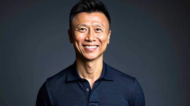 Portrait of a Confident Man: A close-up shot of a sophisticated man radiates confidence and approachability, capturing his charisma and strong character. 