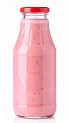 Strawberry Smoothie Isolated on White Background — Refreshing Summer Drink in Glass Bottle