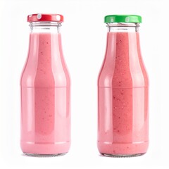 Strawberry Smoothie Isolated on White Background — Refreshing Summer Drink in Glass Bottle