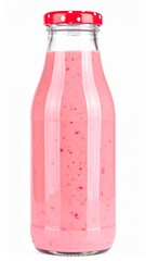 Strawberry Smoothie Isolated on White Background — Refreshing Summer Drink in Glass Bottle