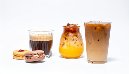 Trendy Modern Food and Drink Isolated on White Background — Aesthetic Coffee, Desserts, and Refreshing Beverages for Lifestyle Concept