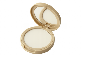 Beige compact powder with mirror on transparent background