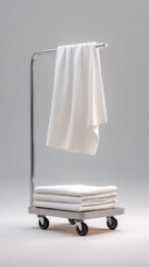 Fototapeta premium Industrial laundry room with vertical towel rack on wheels for efficient organization
