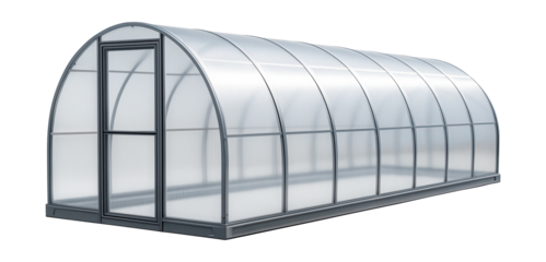 Reinforced plastic tunnel greenhouse ideal for spacious gardens and optimal plant growth.