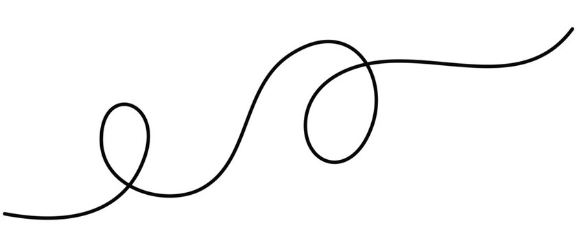 Curly one Line. Squiggle wavy and decorative ornament in editable stroke. Wiggly curvy doodle element isolated on white background. Horizontal vector illustration