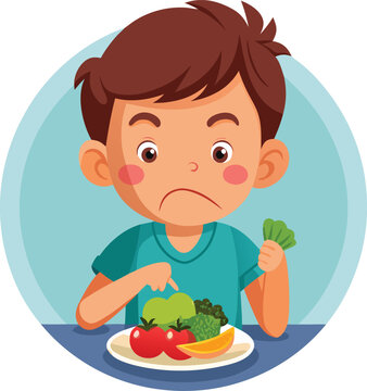 Vegetables Disgust Boy dislikes healthy meal