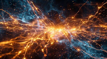 Obraz premium Abstract glowing electric sparks on dark background, high contrast energy theme, digital concept art.