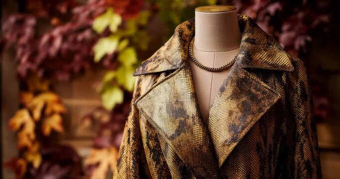Python Print Coat Mannequin Autumnal Backdrop Luxurious