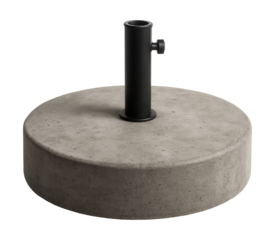 Heavy round concrete base for securely anchoring market umbrellas on patios.