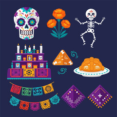 Collection elements of dia de muertos, vector illustration