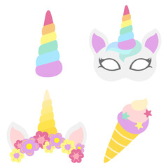 Cute unicorn party props set transparent png
