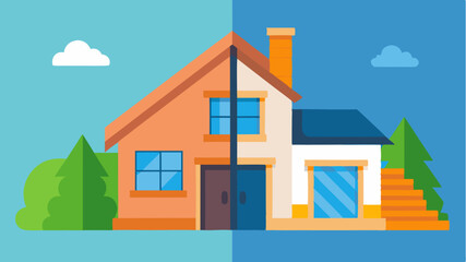 A splitimage comparison of a beforeandafter home renovation illustrating the potential for property improvement and increased value.