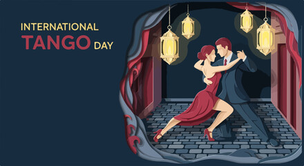 Tango Dancers Celebrate International Tango Day in Artistic Style for Posters, Ads, and Social Media Designs