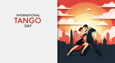Tango Dancers Celebrating International Tango Day in a Vibrant Paper Art Style for Dance School Posters, Cultural Events, and Social Media Promotions