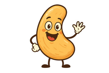 Fototapeta premium Cashew nut cartoon character waving hand, presenting, showing, greeting, happy mascot illustration on transparent background