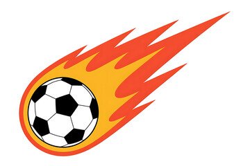 Fototapeta premium Dynamic soccer ball engulfed in fiery orange and yellow flames, conveying speed and energy.