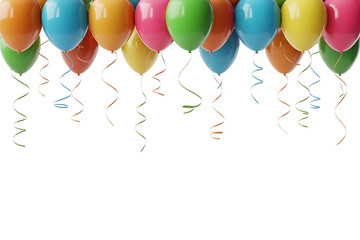 Colorful balloons and streamers celebrate a joyful, festive atmosphere, creating a vibrant, cheerful scene.