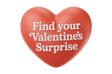 A red heart shape displays text, promoting a Valentine's Day surprise and connection.