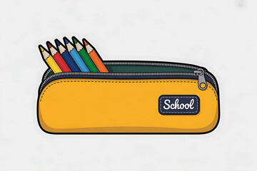 Colorful pencils fill a yellow pencil case, suggesting learning and school supplies.