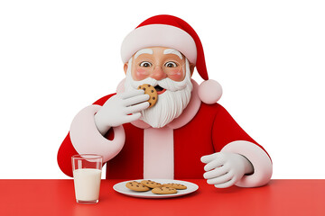 Festive figure enjoys a cookie and milk, embodying holiday cheer and joyful indulgence.