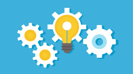 Gears with light bulbs protruding from them symbolizing how mechanical systems can give rise to new ideas and innovations.