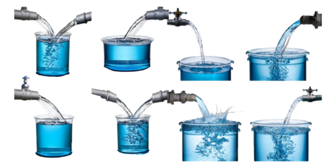 Water Flow from Pipes into Containers