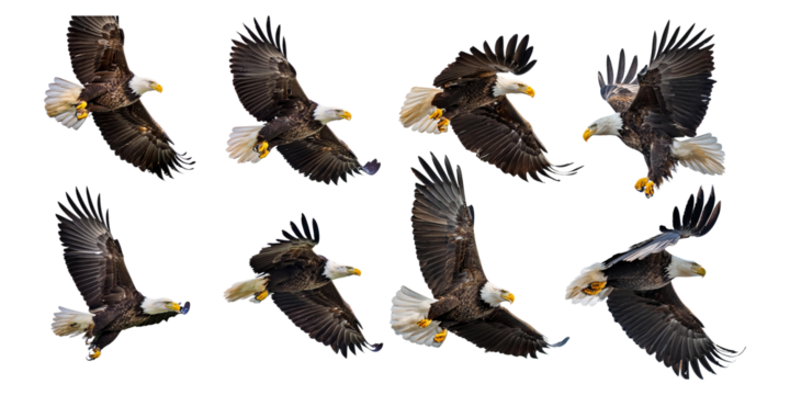 Bald Eagle Flying in Multiple Poses