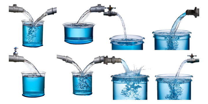 Water Flow from Pipes into Containers