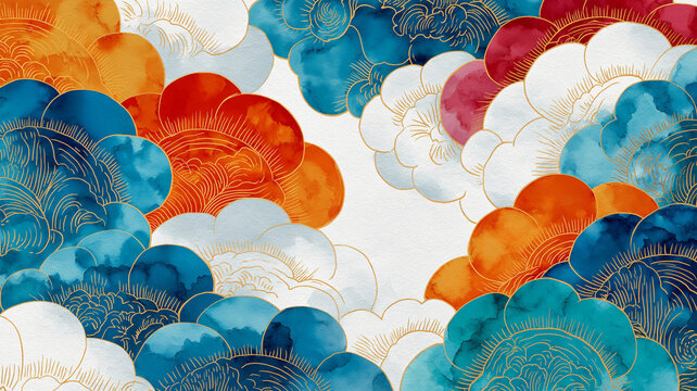 日本伝統の花柄和風素材｜華やかで洗練された背景デザイン｜着物・扇子・和紙・和雑貨の装飾にぴったりなイラスト