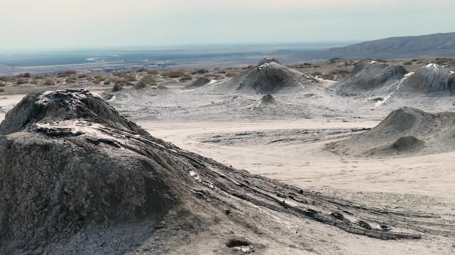 Mud volcano eruption landscape captured by drone in 4K