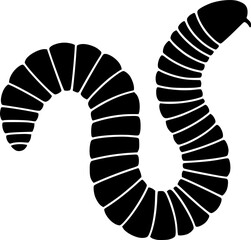Earthworm silhouette. This image shows a black earthworm outline, a segmented soil creature. Vector clipart illustration design.
