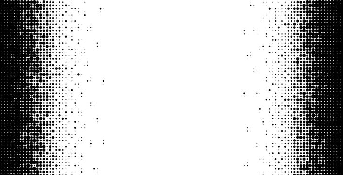 Black halftone dot pattern forming vertical borders on a clean white background with a retro comic book style. Vector illustration.