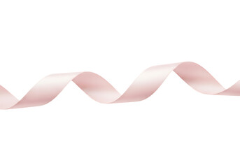 A delicate pale pink satin ribbon gracefully curves in a wave pattern isolated on transparent background