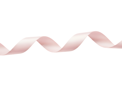 A delicate pale pink satin ribbon gracefully curves in a wave pattern isolated on transparent background