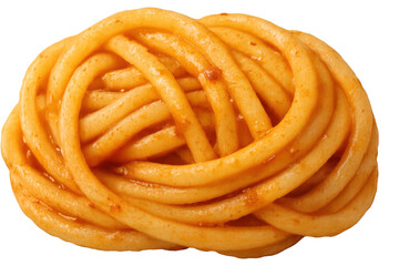 Cooked spaghetti pasta nest with tomato sauce, traditional italian food presenting carbohydrates, on transparent background