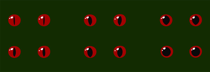 Set of red glowing eyes dark background fantasy magic cartoon animal reptile feline mammal monster demon dragon shiny pupil vector illustration