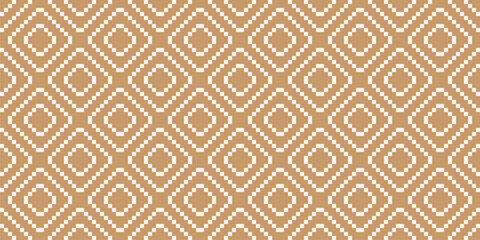Vector geometric traditional ethnic ornament. Golden luxury Christmas seamless pattern. Gold winter background, folk motif. Simple texture with squares, embroidery style. Repeated design for wallpaper