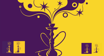 Hookah lounge design with purple and yellow colors creating a vibrant atmosphere