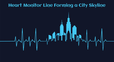 Heart monitor line forming a city skyline representing urban life and vitality