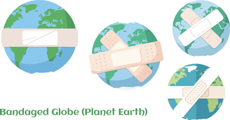 Earth globe with bandages symbolizing global healing and environmental recovery