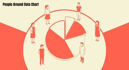 Data chart surrounded by people showing demographics and statistical information
