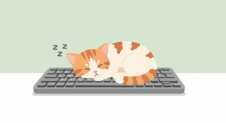 Cute cat napping peacefully on a computer keyboard in a cozy home office setting