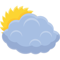Partially Cloudy Sky With Sun Icon Graphic Illustration With Transparent Background