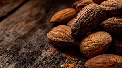 Close up view of roasted kernels resting on a dark rustic wooden surface